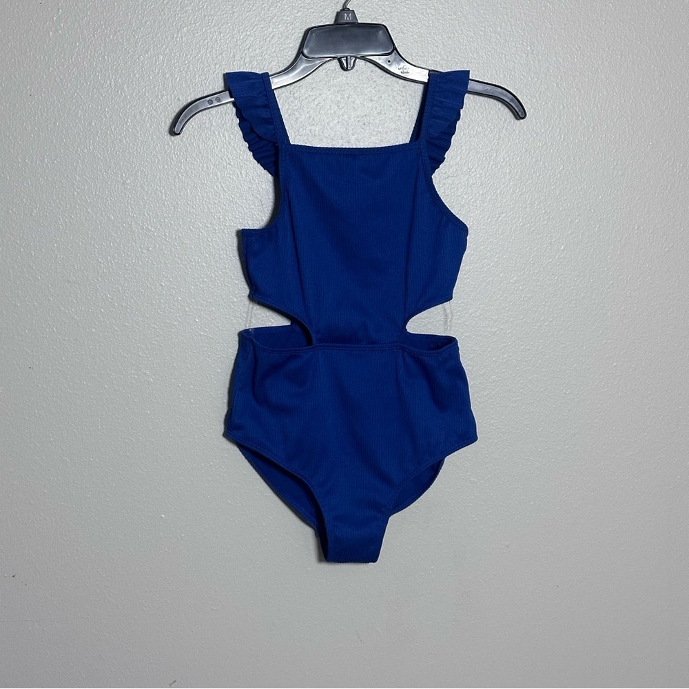 Wonder Nation Girls Kids Blue Ribbed Swimsuit One piece size L(10/12)